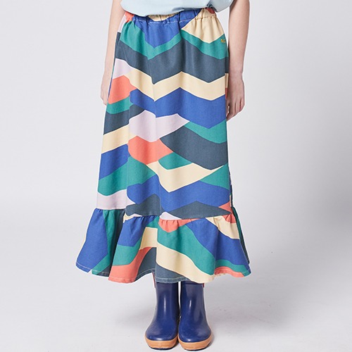 [bobochoses] Multi color block woven midi skirt