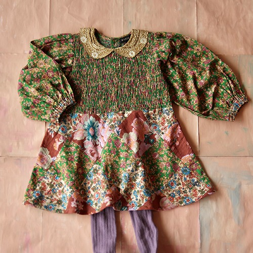 [Bonjour] TUNIQUE BLOUSE WITH PATCHWORK - Small pink flowers print