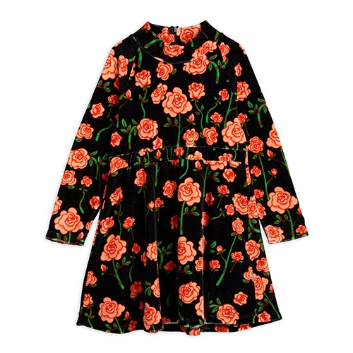[minirodini] Roses velour ls dress - Black