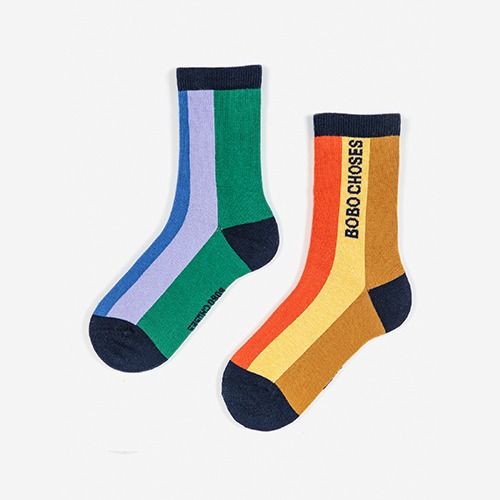 [bobochoses] Multi color stripes long socks - KID
