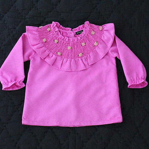 [bonjour] NEW HAND SMOCKS BLOUSE - Solid Fushia - Polyester suede