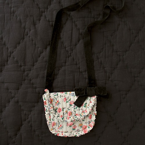 [bonjour] QUILTED POUCH BAG  - Ivory flower print - Corduroy