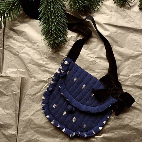 [bonjour] SMALL POUCH  - Indigo Tulle gold heart print