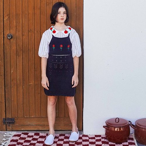 [fish&amp;kids] KNITTED STRAPS FLOWERS DRESS - NAVY - KID
