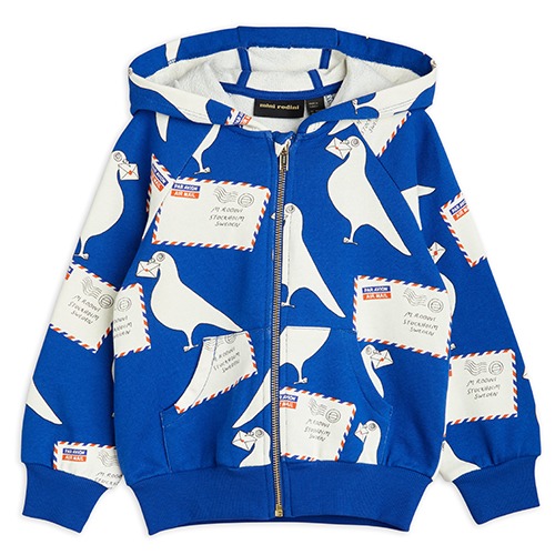 [minirodini] Pigeons aop zip hoodie - Blue