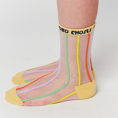 [bobochoses] Color Stripes transparent short socks - ACC. KID