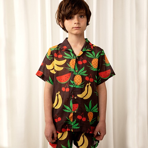 [minirodini] Fruits aop woven ss shirt - Brown