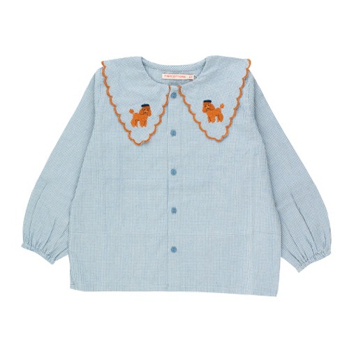 [tinycottons] TINY POODLE SCALLOPED COLLAR BLOUSE - blue/light cream
