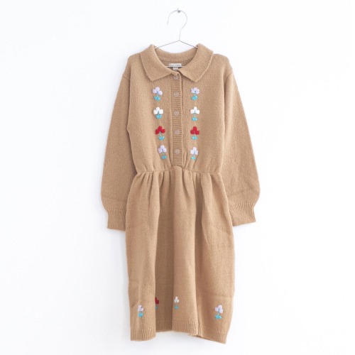 [fish&amp;kids] CAMEL DRESS WITH EMBROIDERED FLOWERS AND BUTTONS - KIDS